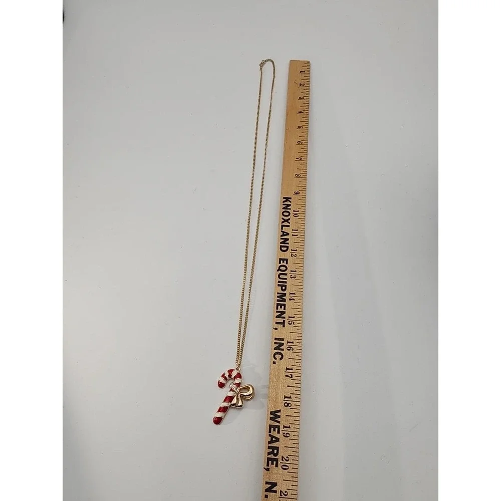 Vintage‎ Gold Tone Red White Candy Cane Rhinestone Bow Holiday 34